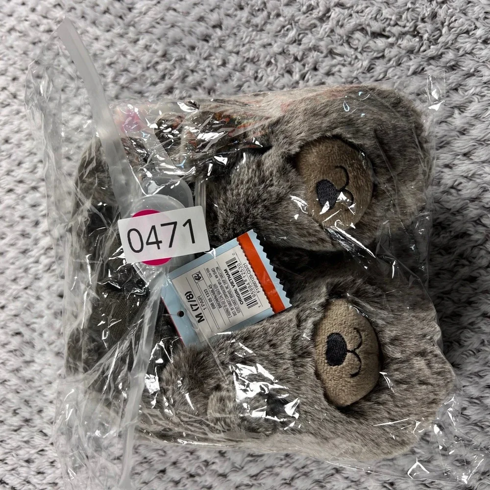 Cat Jack Kids Toddler Slippers‎ Bear Face Brown Size Medium  7/8 NWT
